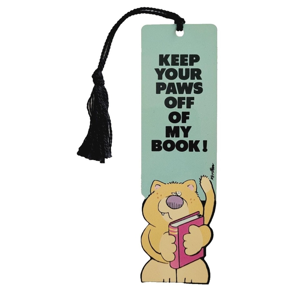 Vintage 90s Crittertales grumpy cat Paws Off Bookmark 1991 Kersten Brothers KB59